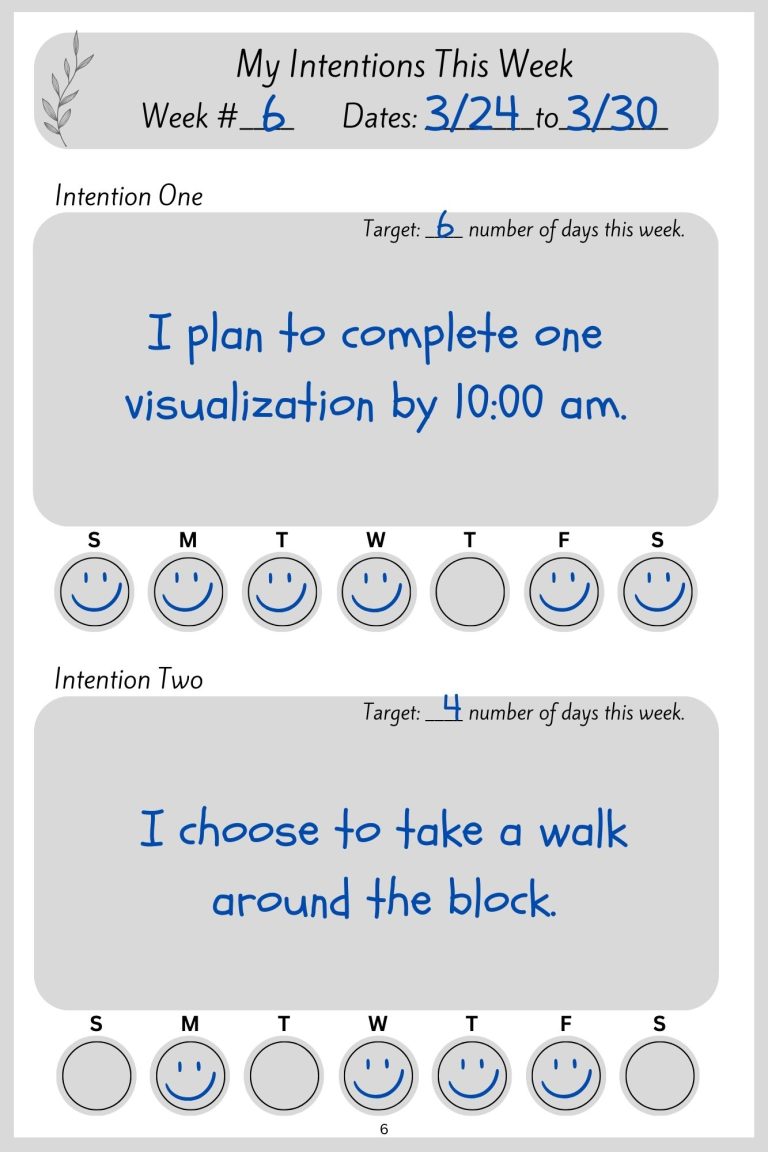 Sample page for setting intentions